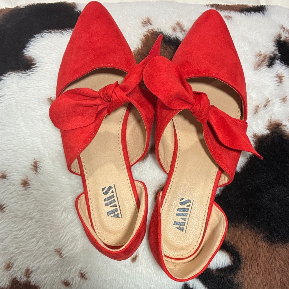 Red Pointed Knot Slingback Mules - AMS